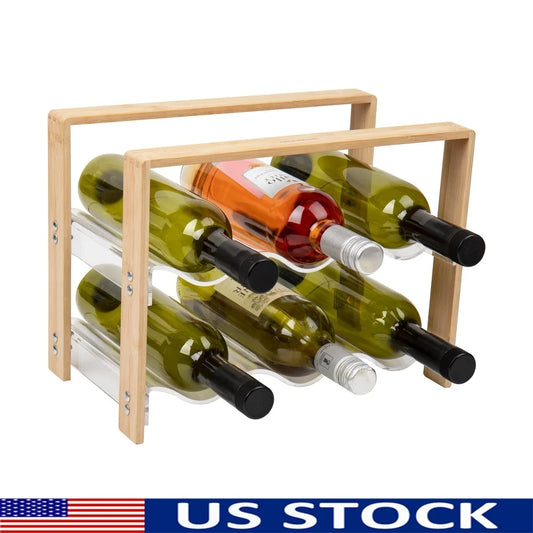 Modern Bamboo Acrylic Wine Rack 6 Bottle Holder Compact Organizer