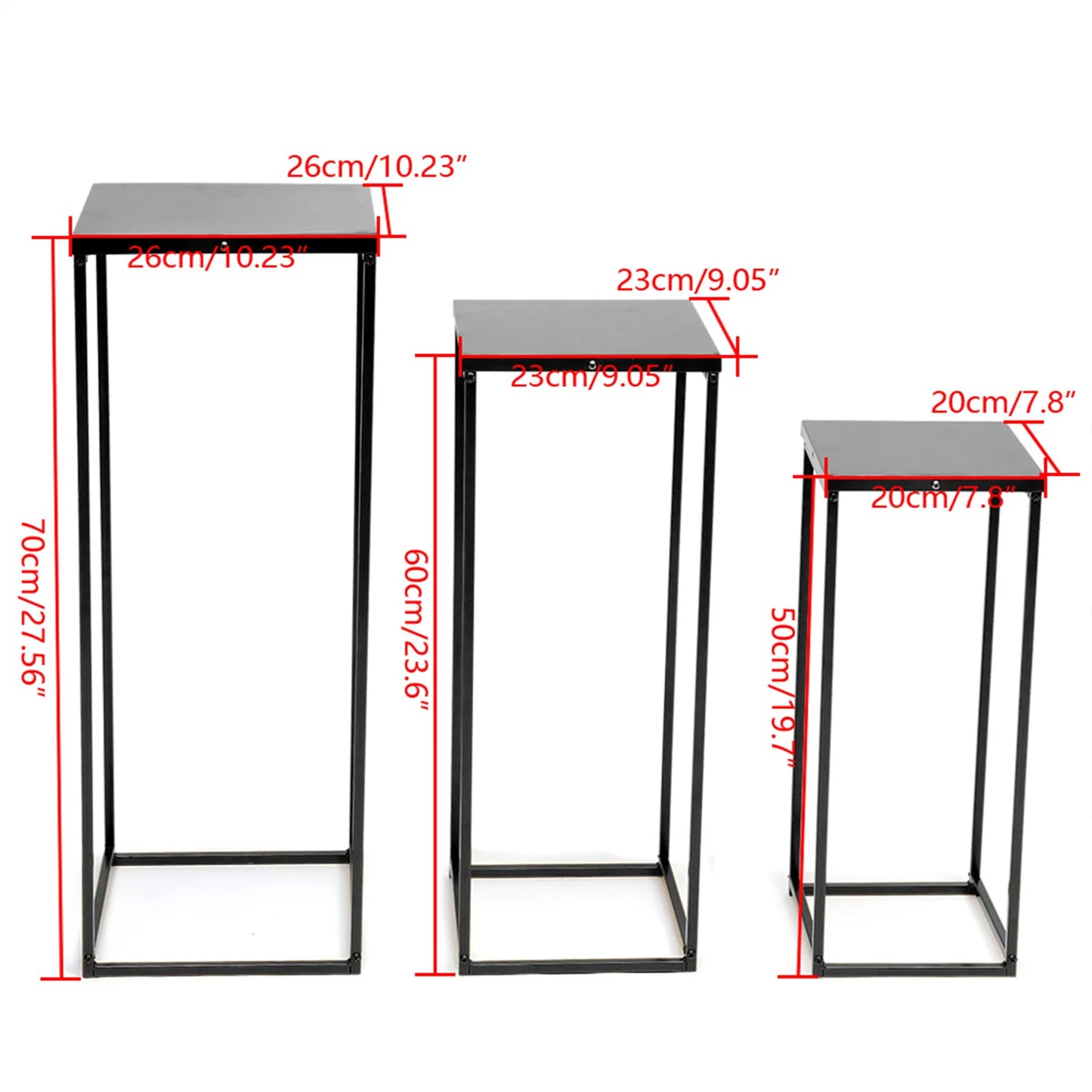 Set of 3 Metal Square Flower Stands Plant Holders for Home Wedding Decor