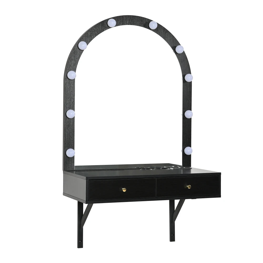 Floating Makeup Vanity Desk with Mirror 3-Color Lights Storage Outlet