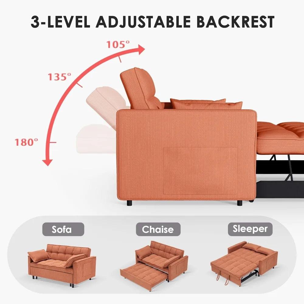 Sleeper Sofa Bed 55 Inch Convertible Loveseat Couch with Side Pockets