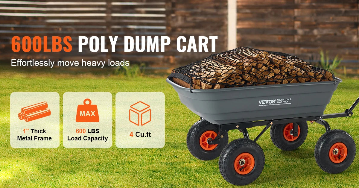 Ljustra Poly Garden Dump Cart Heavy Duty Easy Assembly Steel Wagon