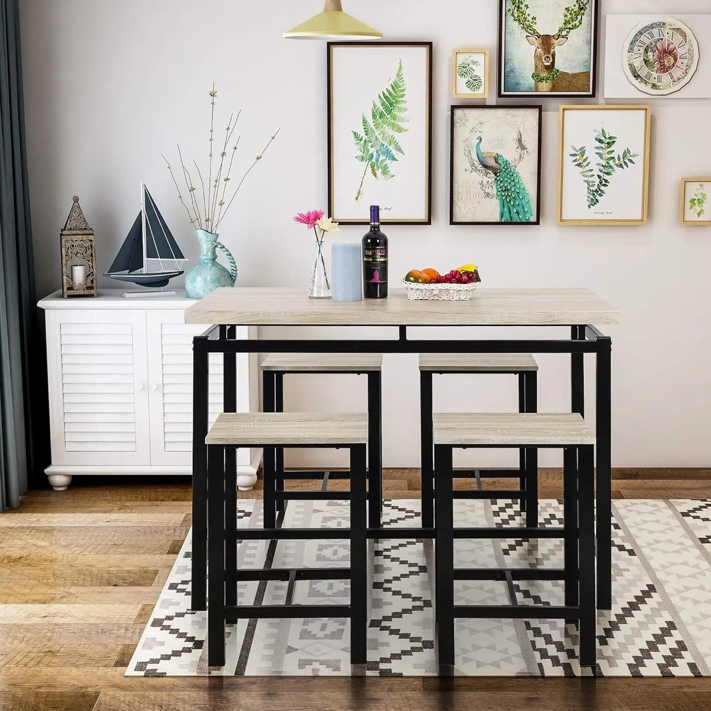 5 Piece Pub Table Set Dining Height Table for Kitchen Living Room