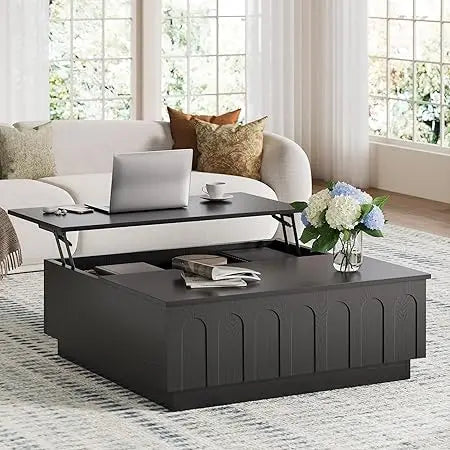 Lift Top Coffee Table with Storage Modern Arched Design 31.5 Inch