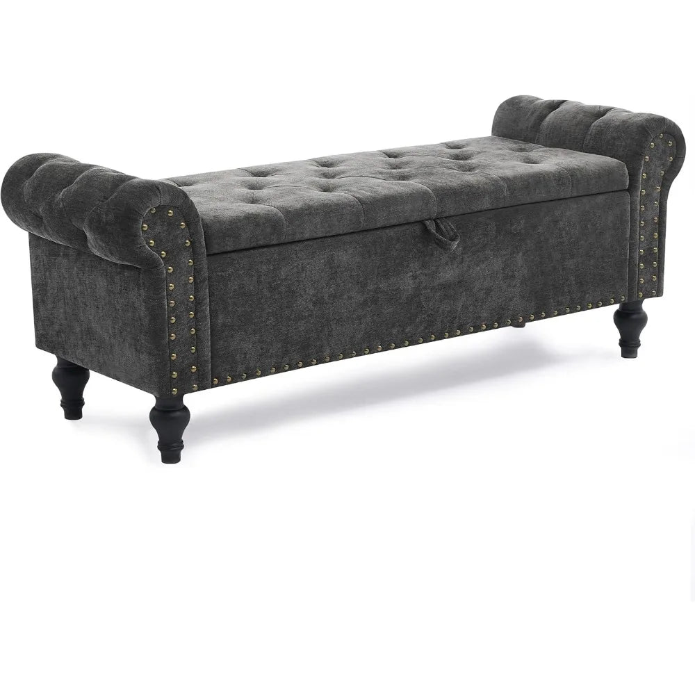 51 Inch Bedroom Storage Bench Ottoman with Storage Chenille Upholstered
