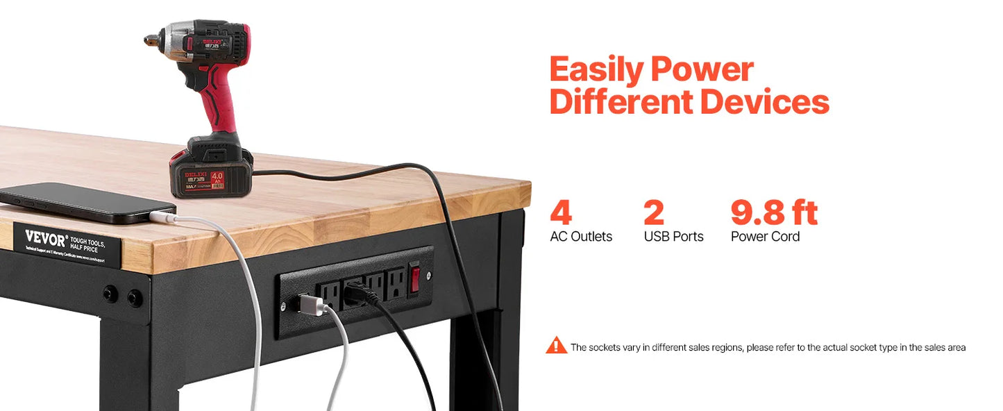 Ljustra Adjustable Workbench Heavy Duty Woodworking with Power Outlets