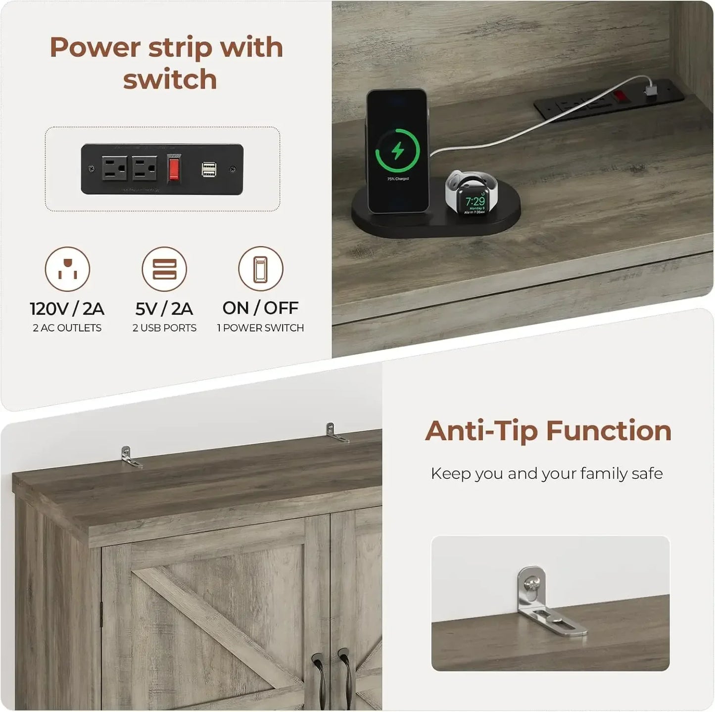 Farmhouse Kitchen Pantry Cabinet with Operation Table Adjustable Shelves