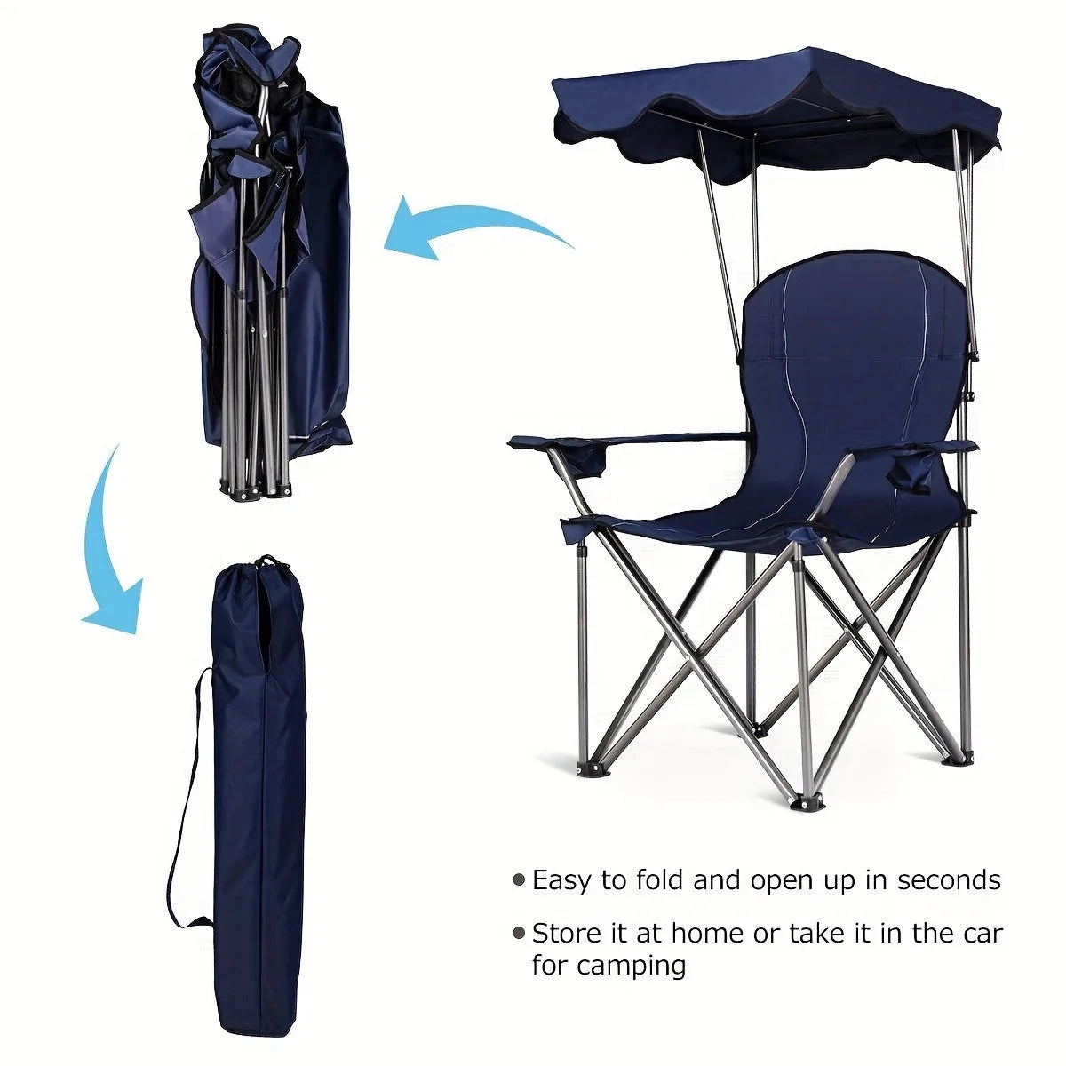 Portable Folding Beach Canopy Chair with Cup Holders for Outdoor Use