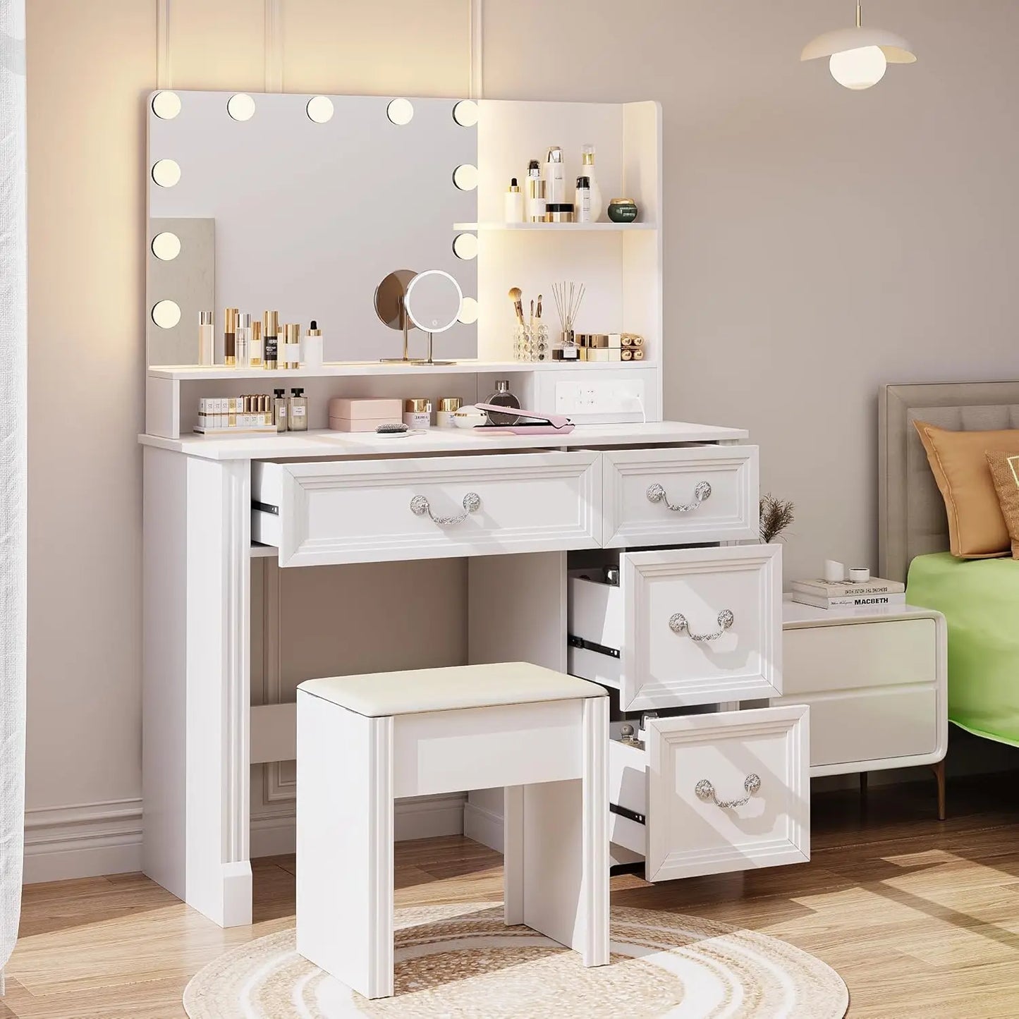 Ljustra Vanity Desk with Mirror and Lights 39 Inch Makeup Vanity Charging Station
