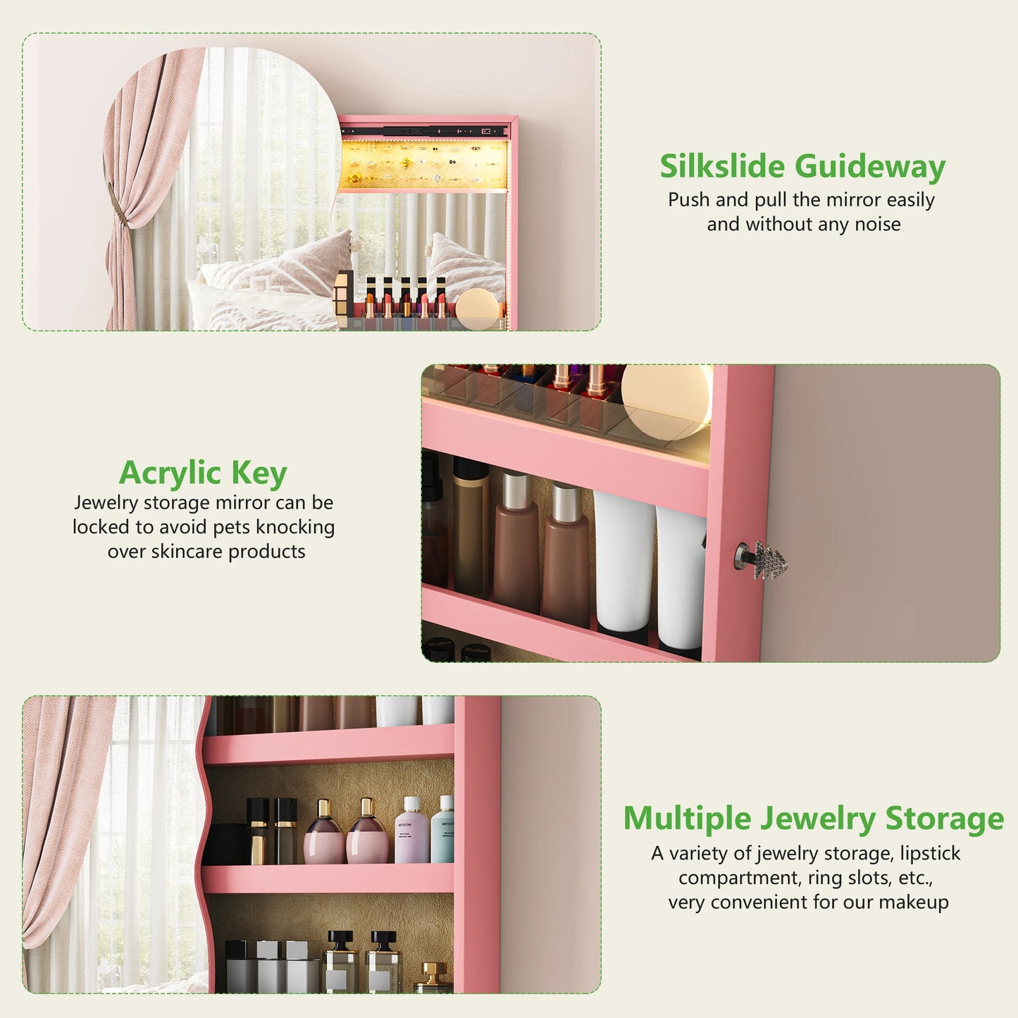 Ljustra Jewelry Armoire with LED Lights Lockable Hanging Organizer Cabinet