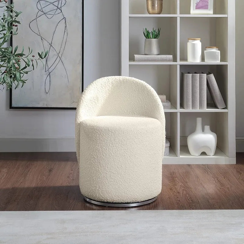 Ljustra Swivel Barrel Vanity Chair Textured Boucle Fabric Cream