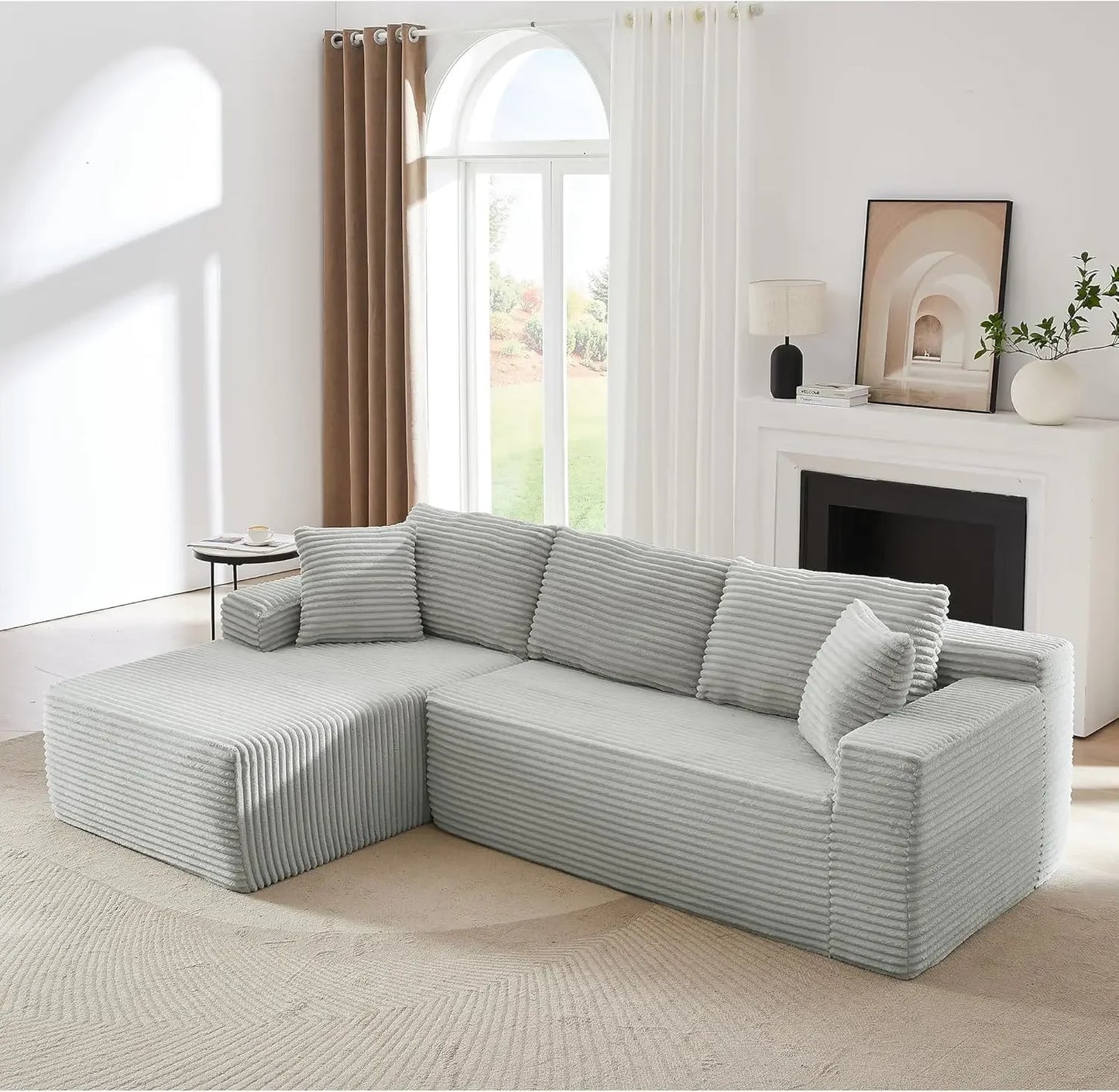 Ljustra 103” Corduroy L-Shaped Sectional Sofa with Left Facing Chaise