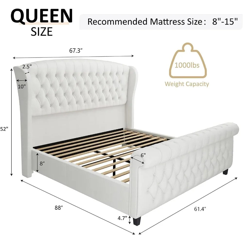Ljustra Queen Size Platform Bed Frame Upholstered Sleigh Bed
