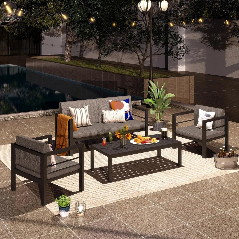 Outdoor Aluminum Sofa Set with Removable Cushions 4 Piece Patio Set