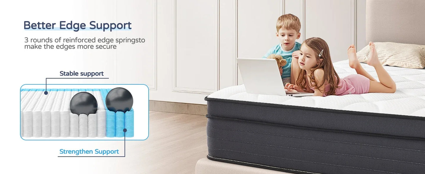 Ljustra King Size 12 Inch Memory Foam Hybrid Mattress Motion Isolation