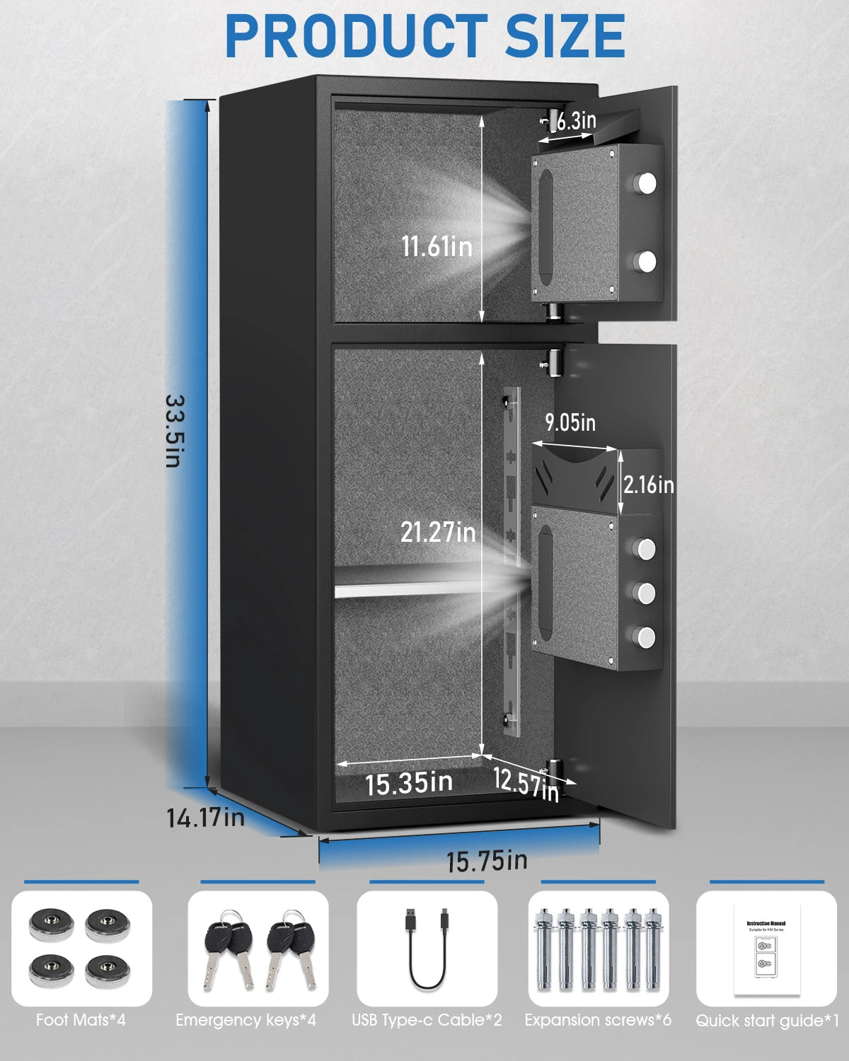 Ljustra 7.0 Cu ft Large Fireproof Waterproof Safe Box with LED Light