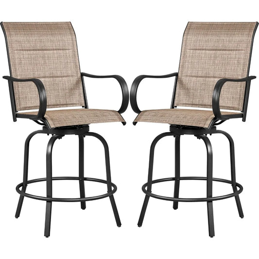 Ljustra 2 Piece Patio Swivel Bar Stools Outdoor Bistro Chairs High Back
