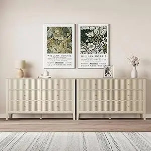 Green Fluted 3 Drawer Dresser Modern Wood Chest for Bedroom Living Room