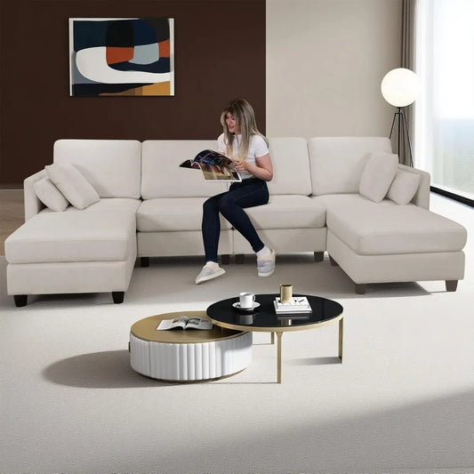 U-Shaped Sectional Couch with Double Ottoman Cloud Sectional Couches for Living Room 4 Seat Sofas