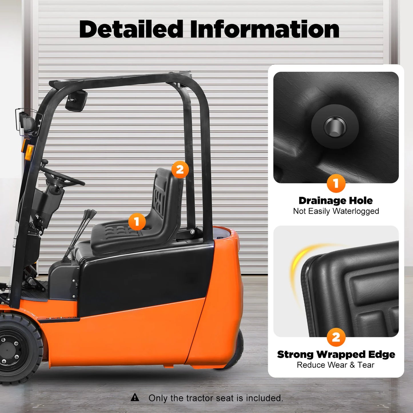 Universal Black Tractor Seat Adjustable PVC Waterproof Forklift Seat