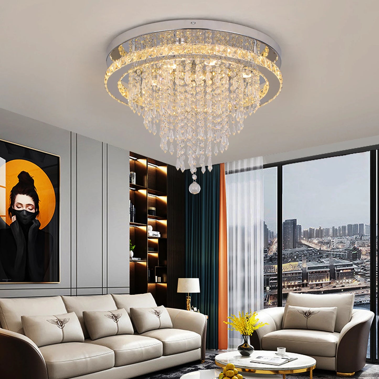 Modern K9 Crystal Chandelier Ceiling Light Fixture LED Pendant Lamp