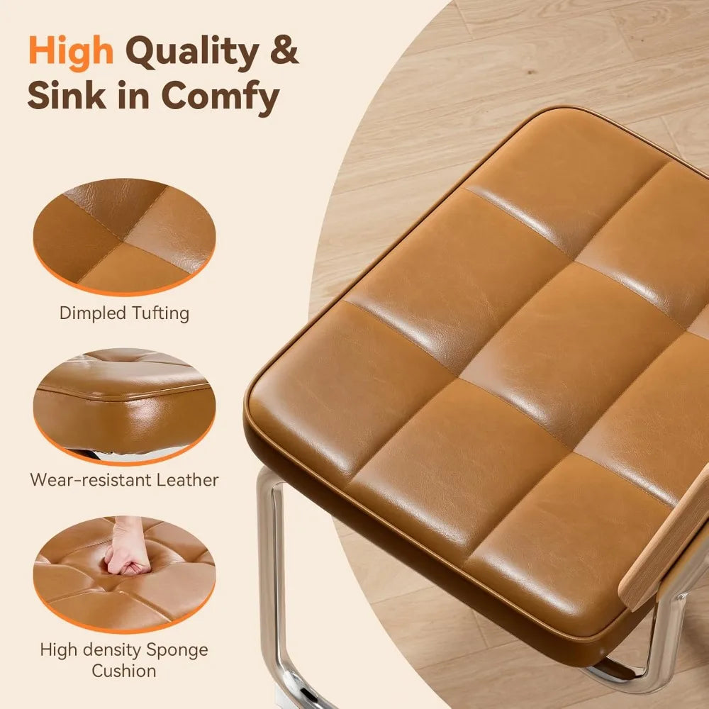 Modern Dining Chairs Set of 4 Faux Leather Cane Back Metal Legs Rattan