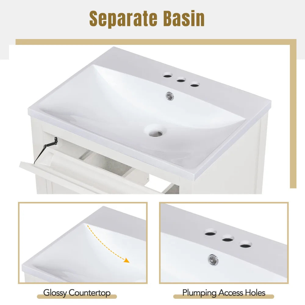 24 Inch Bathroom Vanity Modern Storage Cabinet with Sink and Drawers