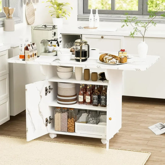 Rolling Kitchen Island with Drop Leaf Storage Cabinet on Wheels