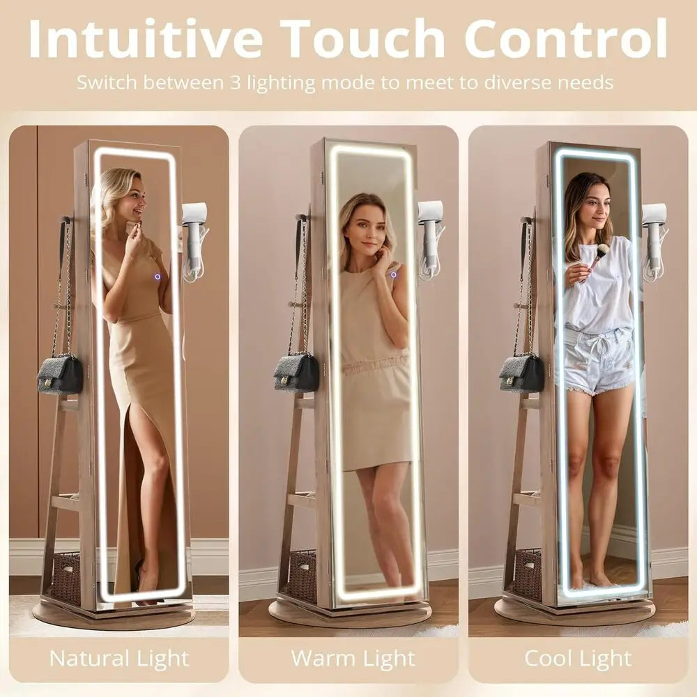 Ljustra LED Mirror Jewelry Cabinet 360° Swivel Lockable Armoire