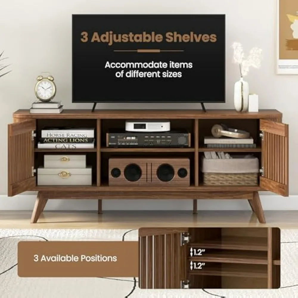 Fluted TV Stand for TVs up to 60" Mid Century Modern Entertainment Center