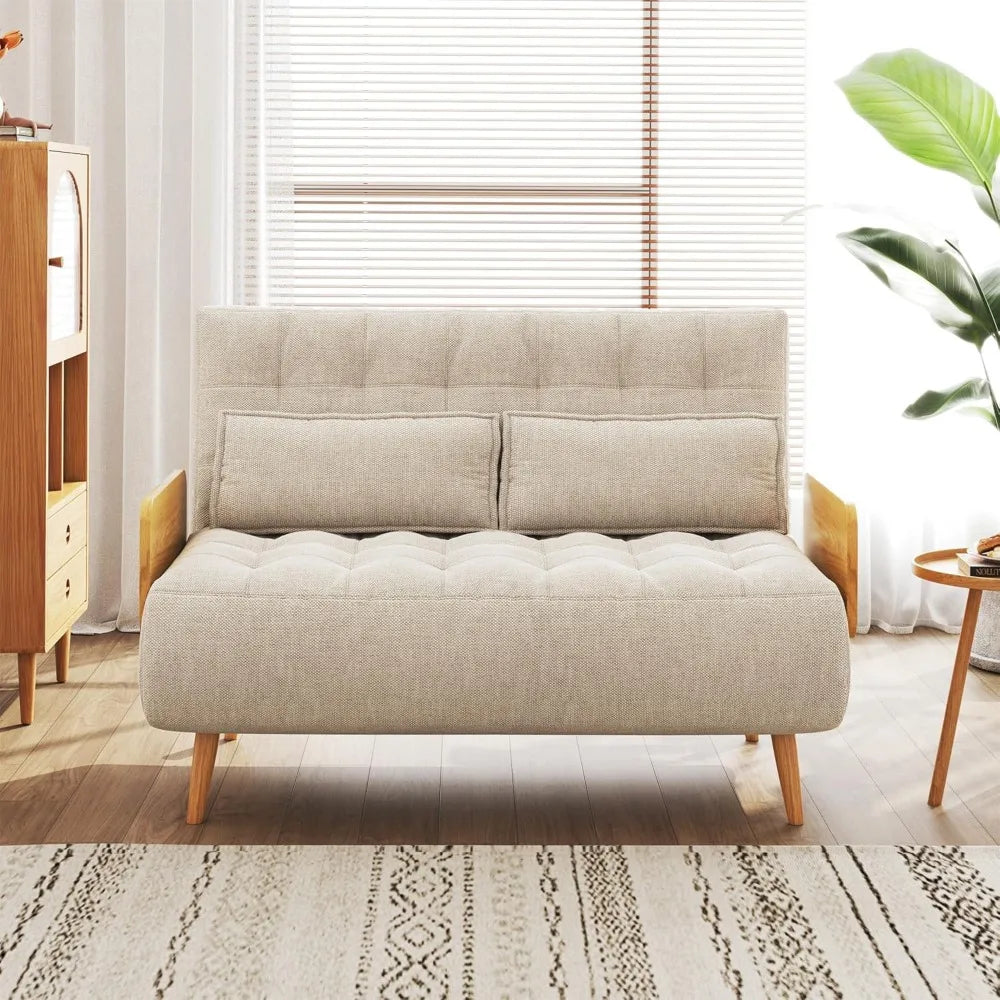 Convertible Sleeper Chair Bed 3-in-1 Futon Sofa w/ Arms & Pillow Linen Couch