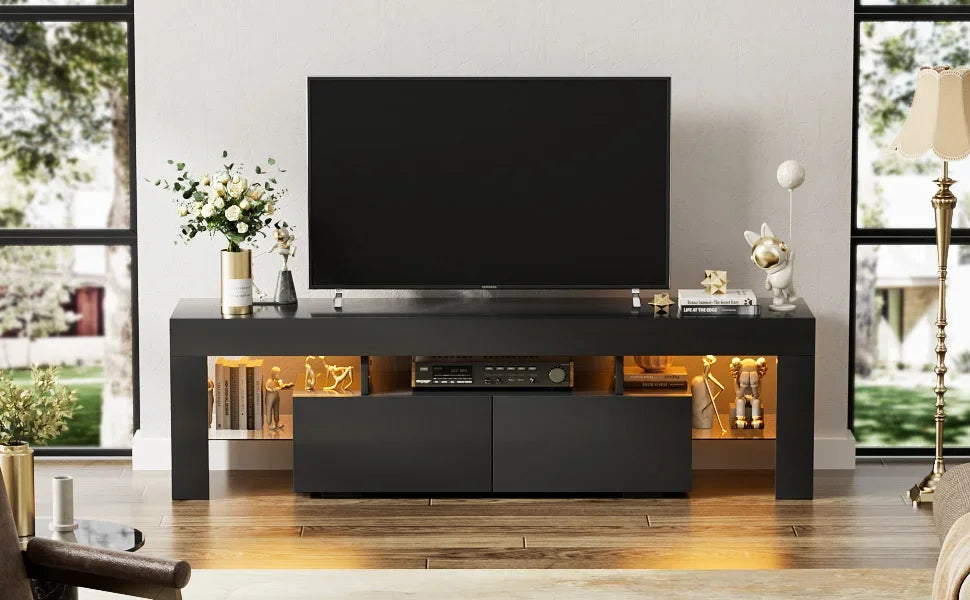 Modern LED TV Stand for 70 Inch TVs with RGB Lighting and Storage