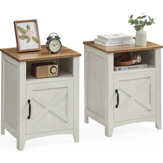 Ljustra Farmhouse Nightstand Set of 2 with Storage Barn Door Design