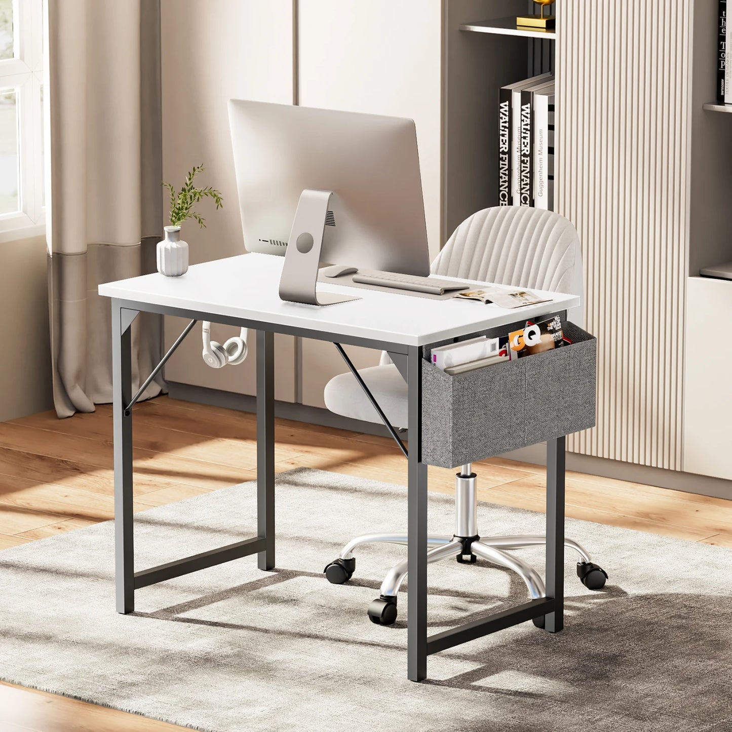 Ljustra Modern Compact Computer Desk with Storage and Headphone Hook