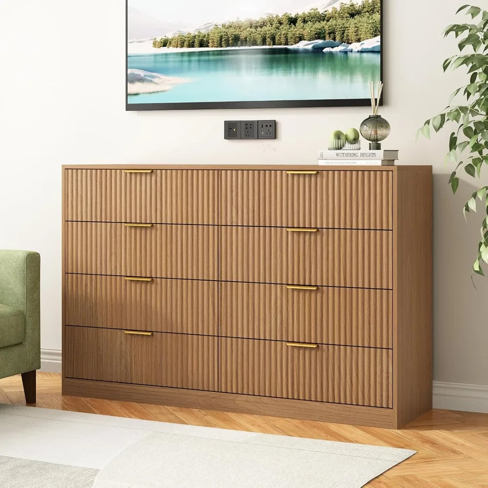 8 Drawer Modern Fluted Dresser Chest of Drawers for Bedroom Storage