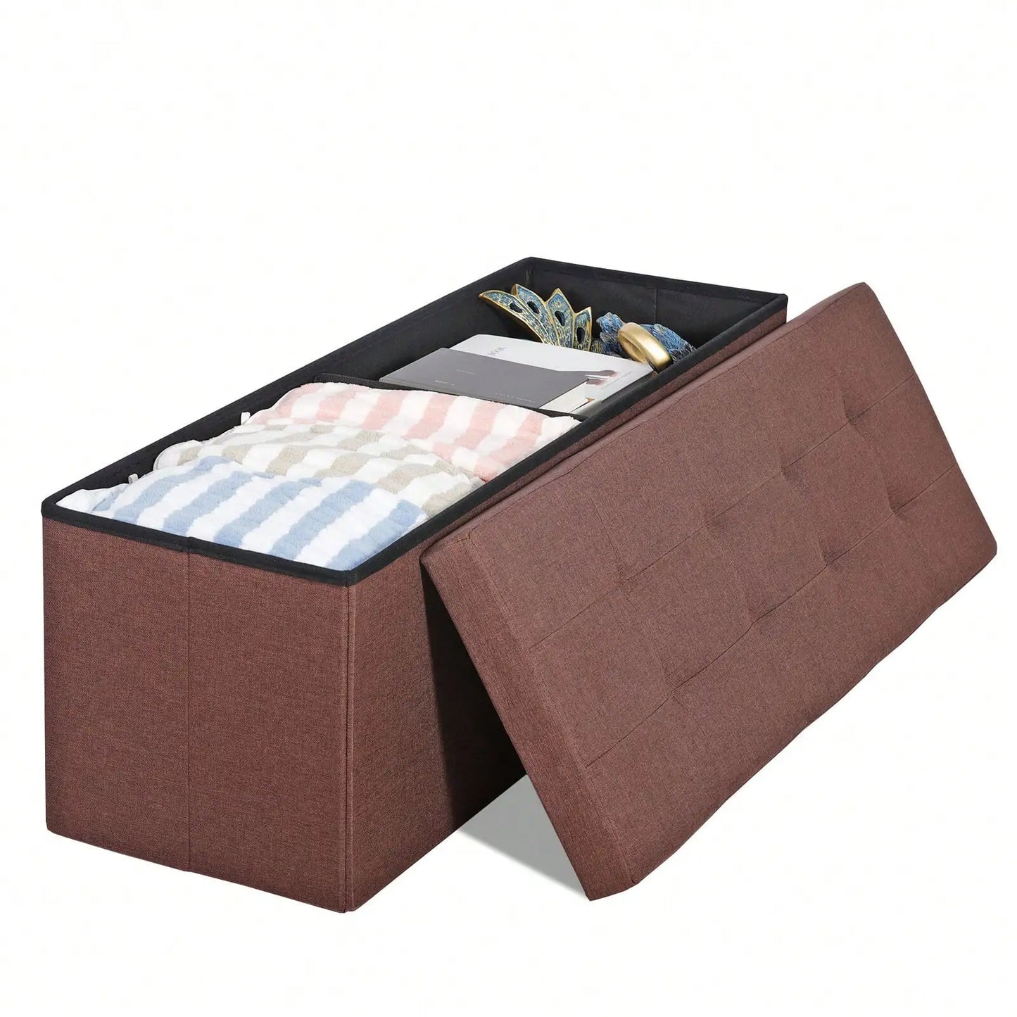 Folding Storage Bench Box MDF Seat Footstool for Living Room