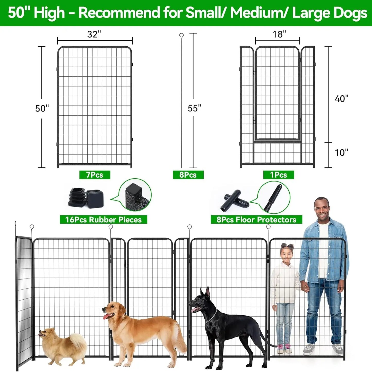 Dog Playpen Extra Wide 8 Panels Heavy Duty Portable Outdoor Fence 50"
