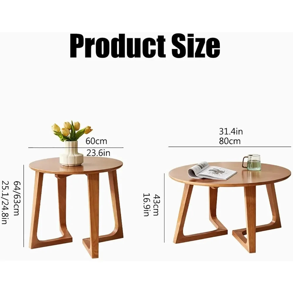 Solid Wood Round Coffee Table Rustic Farmhouse Living Room Tea Table