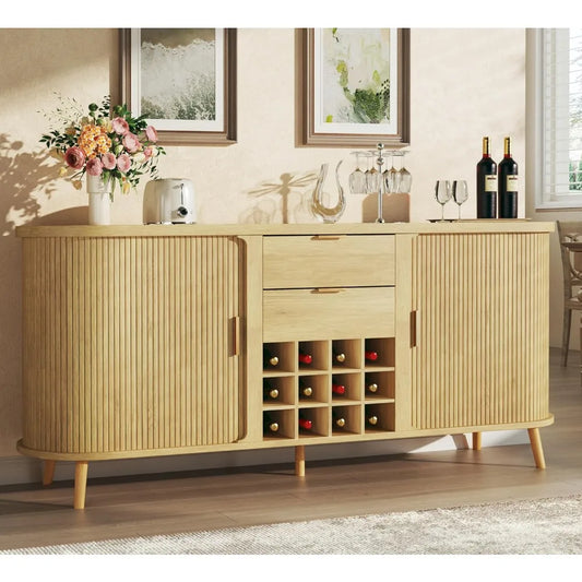 Ljustra Mid Century Sideboard Buffet Cabinet with Wine Storage and Drawers