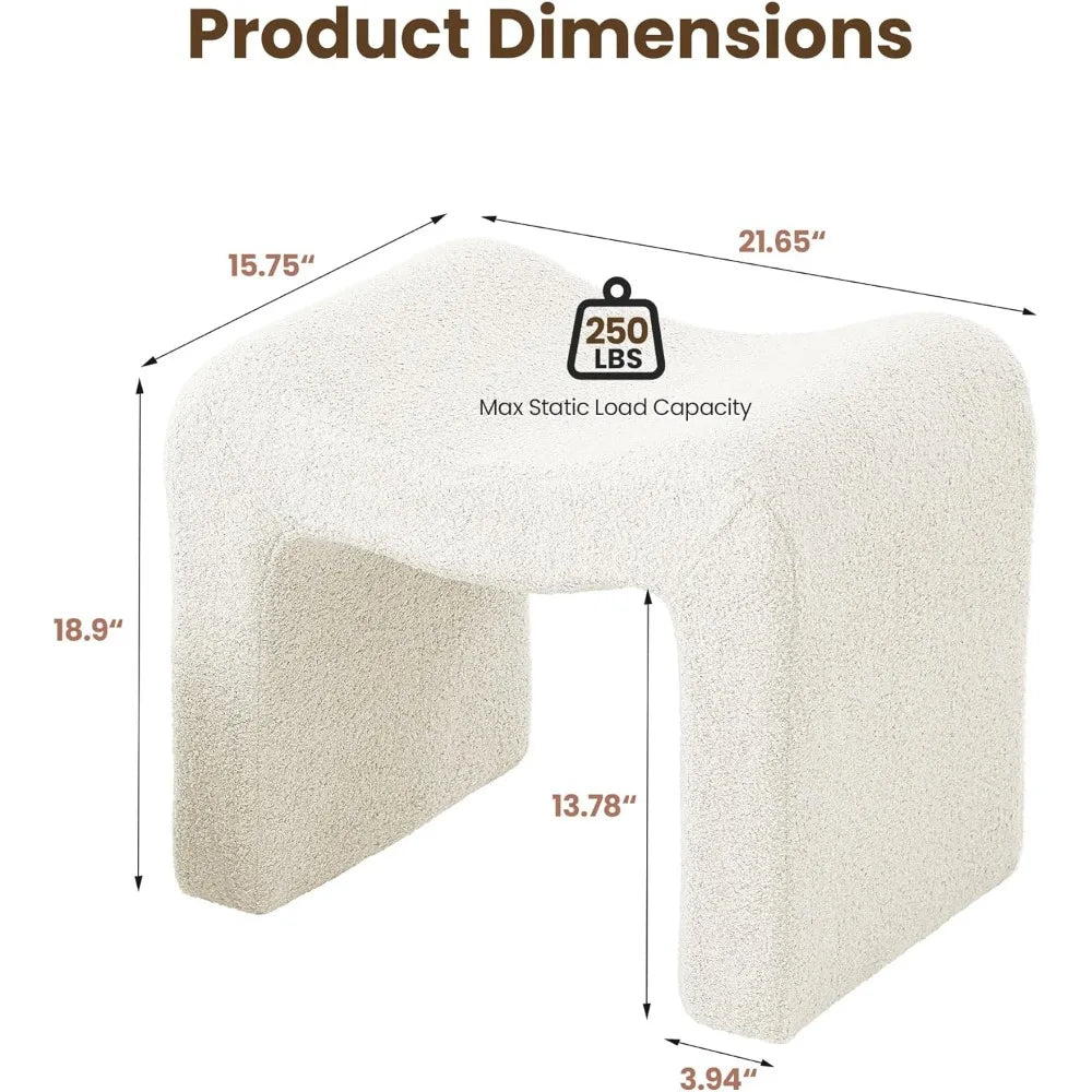 Small Modern Footstool Ottoman Teddy Velvet Vanity Chair Living Room