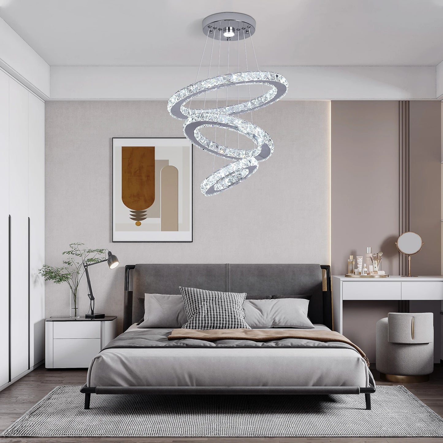 Modern Crystal Chandelier Pendant Light Dimmable LED with Remote Control