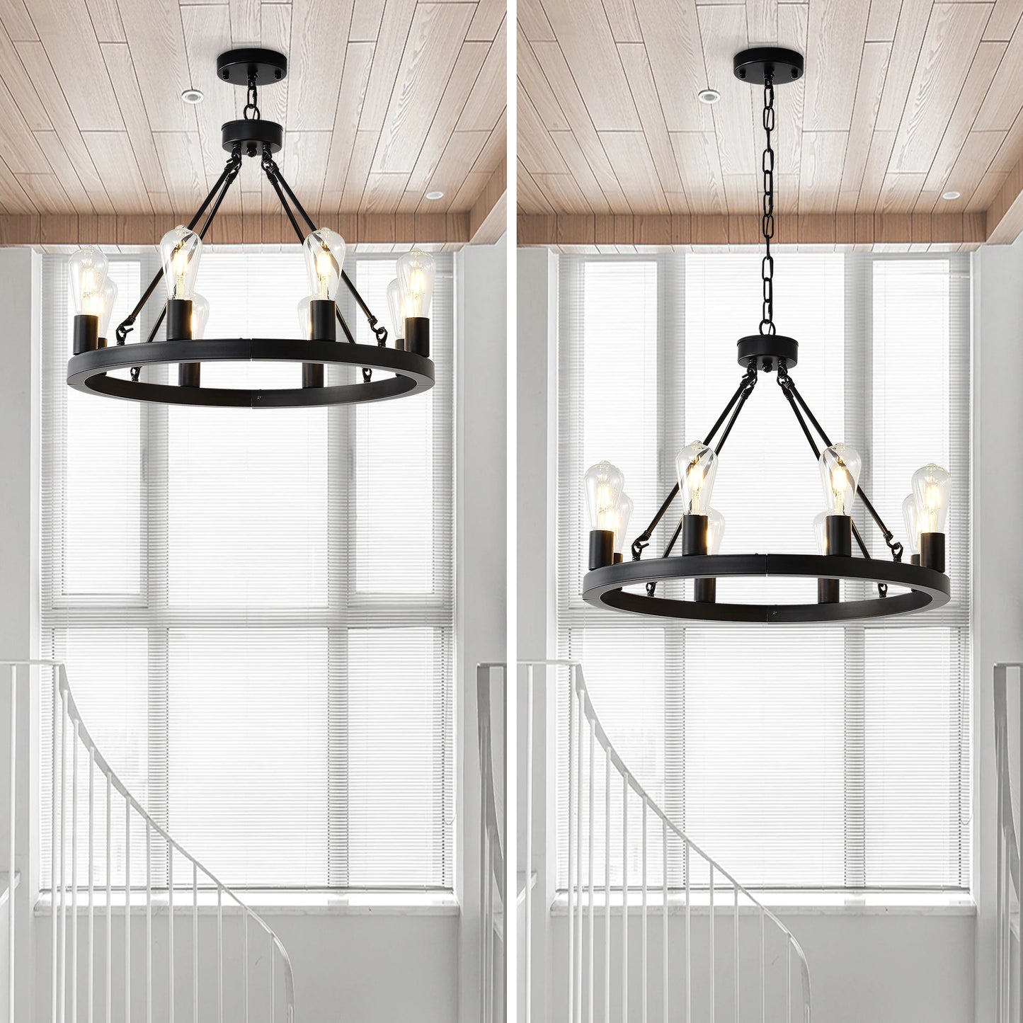 6-Light Wagon Wheel Chandelier Modern Farmhouse Fixture Living Room