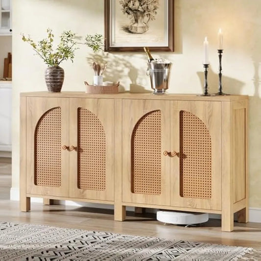 Sideboard Buffet Cabinet Rattan Credenza Kitchen Storage 59" Farmhouse
