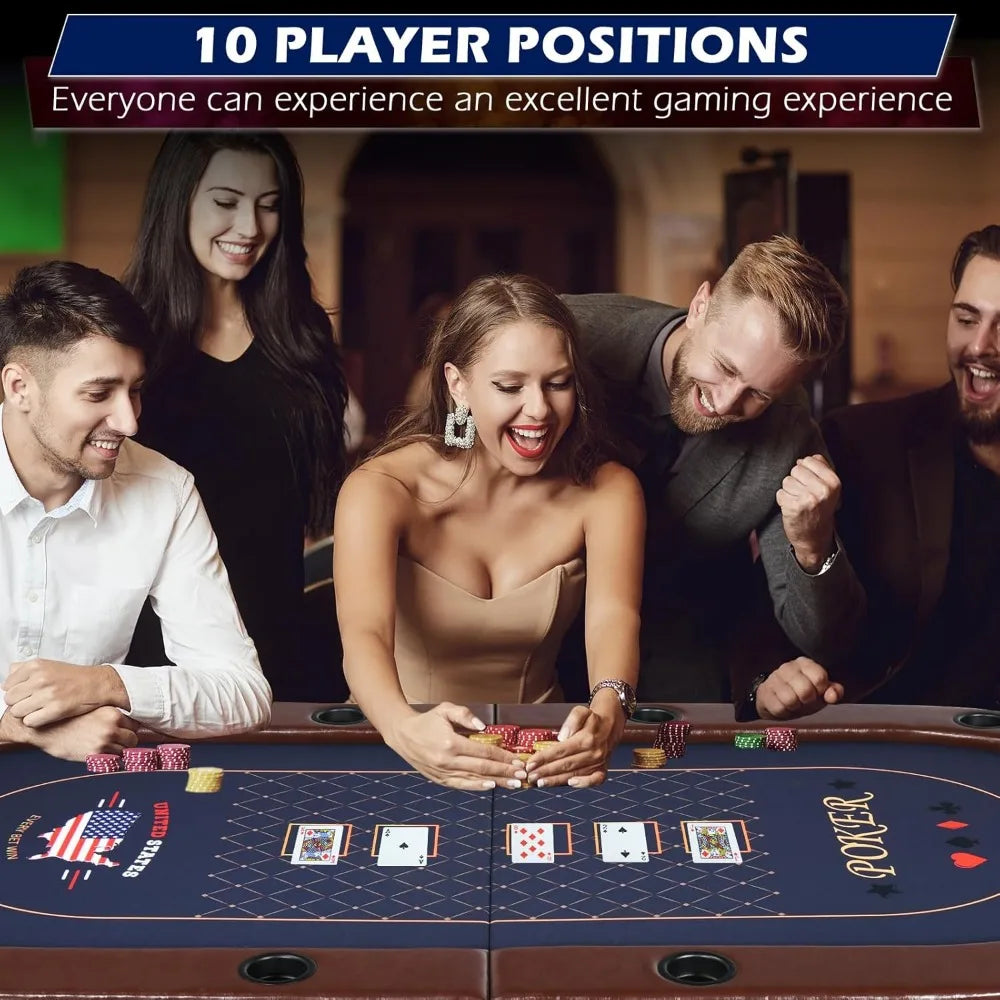 84 Inch Foldable Poker Table for 10 Players with Cup Holders and Felt