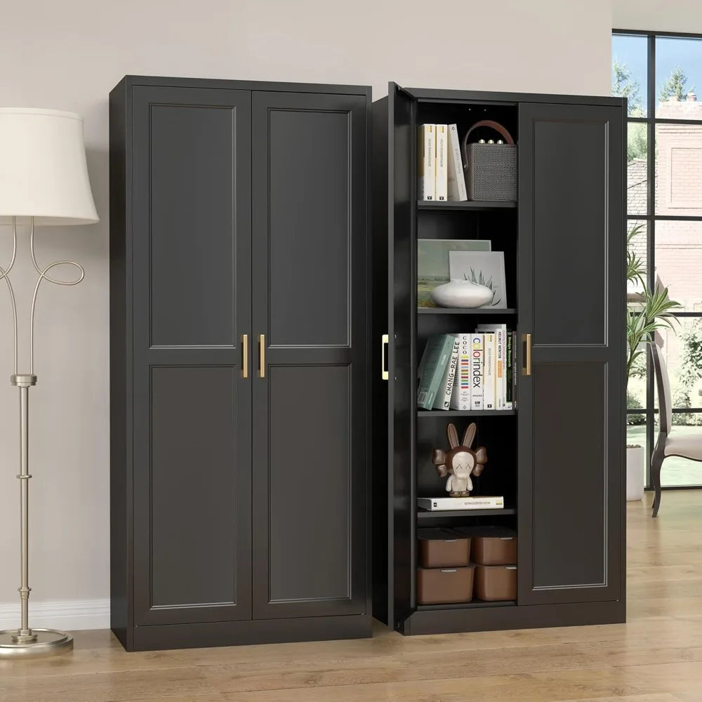 Kitchen Pantry Cabinet 71 Inch Metal Storage with Doors and Adjustable Shelves