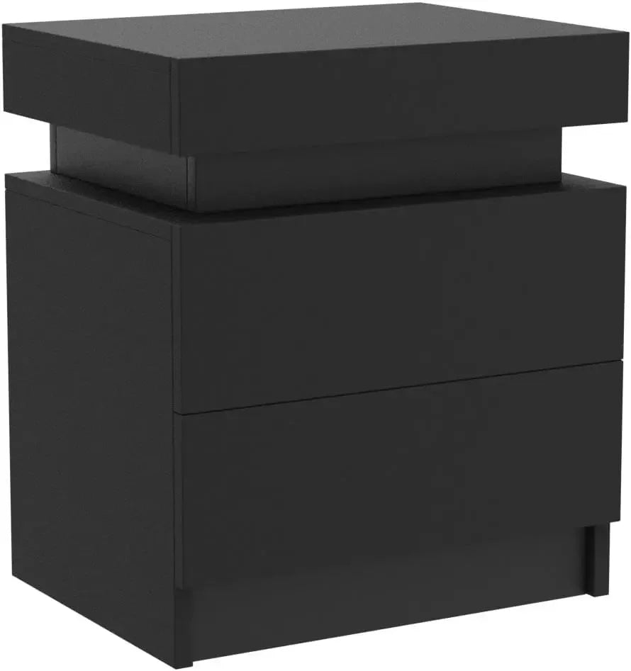 LED Nightstand Modern Night Stand with 2 Drawers and Smart Lighting