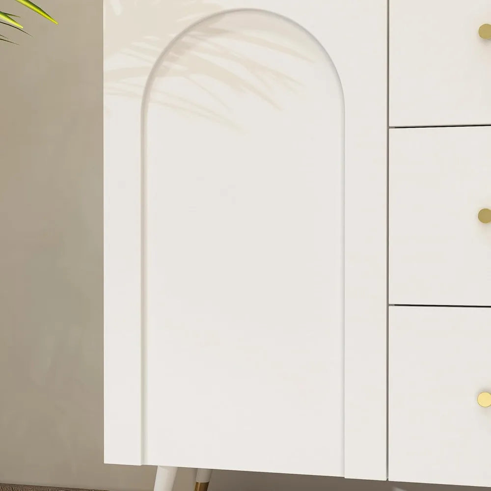 63 Inch White Sideboard Buffet Storage Cabinet Modern Wooden Credenza