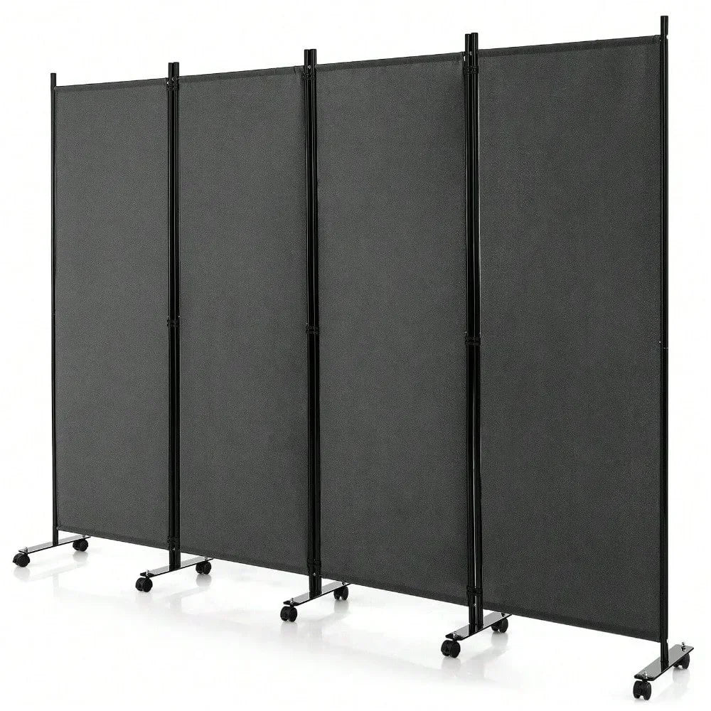 4-Panel Folding Room Divider Privacy Screen Rolling with Wheels