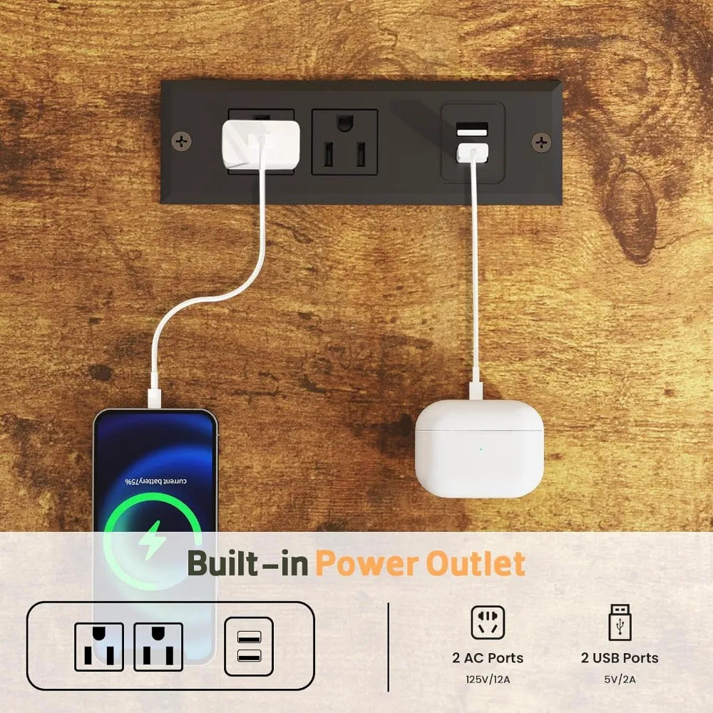 Farmhouse TV Stand with Mount 75 Inch LED Light Power Outlet Storage