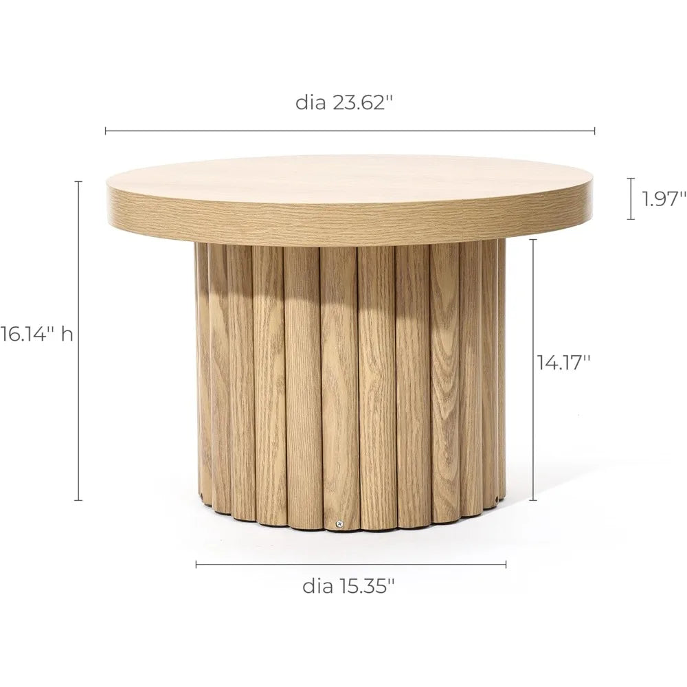 Modern Fluted Round Coffee Table Small Accent Table for Living Room