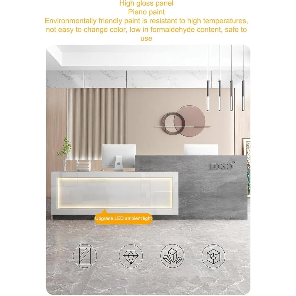 Modern Reception Desk with LED Light Lockable Drawer for Retail Checkout